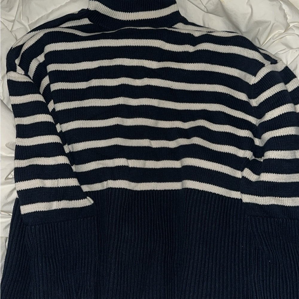 Striped navy and White Turtleneck Sweater